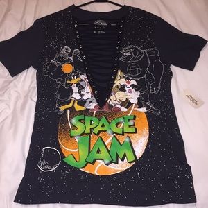 Plunging Lace-Up Space Jam TShirt